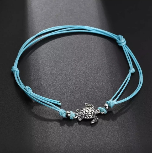 Turtle Adjustable Anklet Black Silver Color - Picture 5 of 8